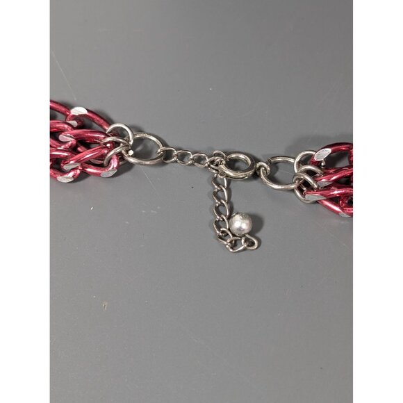 Vintage Pink Silver Tone Curb Cuban Multi Chain Layer Necklace 26" - Picture 7 of 9